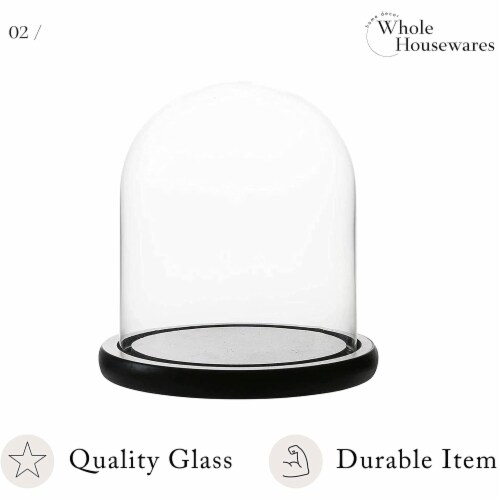 WHOLE HOUSEWARES 5.7 X6.5 X7.5  Glass Dome Cloche w/ Black MDF Base Perspective: back