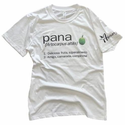 Pana Cotton Shortsleeve Shirt, White Crewneck, Regular Fit, Celebrate Breadfruit & Friendship Perspective: back