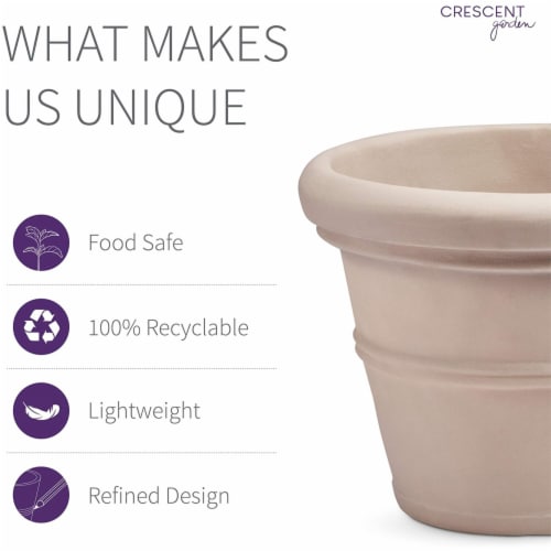 Crescent Garden Brunello Classic Rolled-Rim Plant Pot 14” (Weathered Stone) Perspective: back
