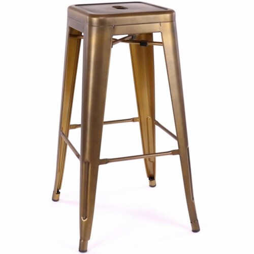 Design Lab MN Dreux 30 Metal Bar Stool in Matte Vintage Brass Set