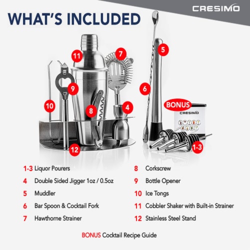 Stainless Steel Cocktail Shaker Set with Stand - 17-Piece Mixology  Bartender Kit, Bar Set, 1 set - Kroger