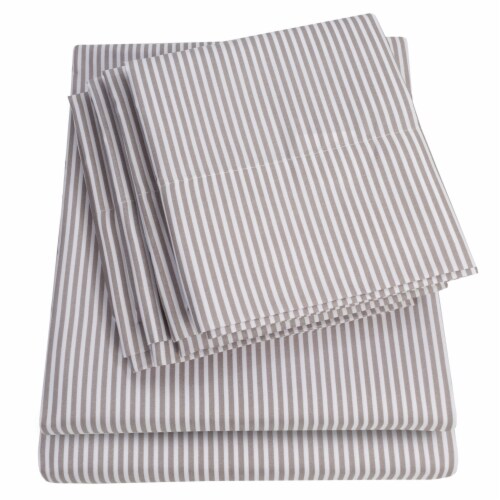 Sweet Home Collection | 4-Piece Classic Stripes Microfiber Sheets, Twin, Gray Perspective: back