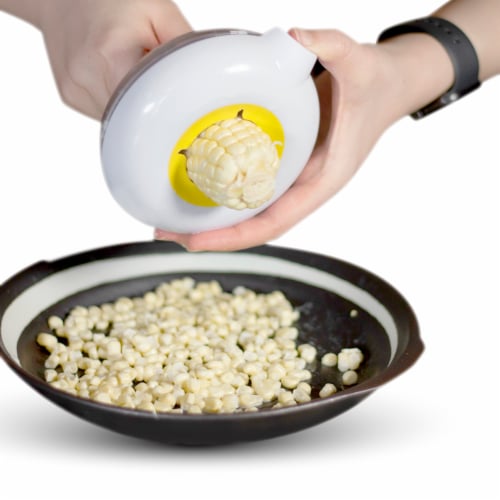 Grand Fusion Corn Peeler with Circular Stainless Steel Blade Strips Corn Cob Cleanly Perspective: back