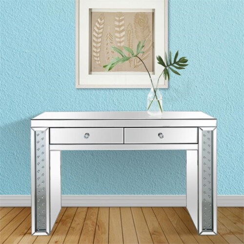 Diana Mirrored Console Table with Clear Mirrored Glass Perspective: back
