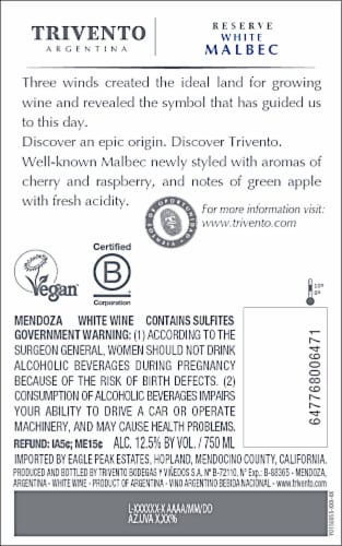 Trivento Malbec Argentina White Wine Perspective: back