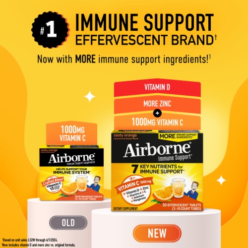 Airborne Immune Support Vitamin C Zesty Orange Effervescent Tablets Perspective: back