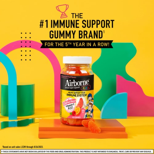 Airborne Kids Vitamin C E Zinc and Immune Supplement Assorted Fruit Gummies Perspective: back