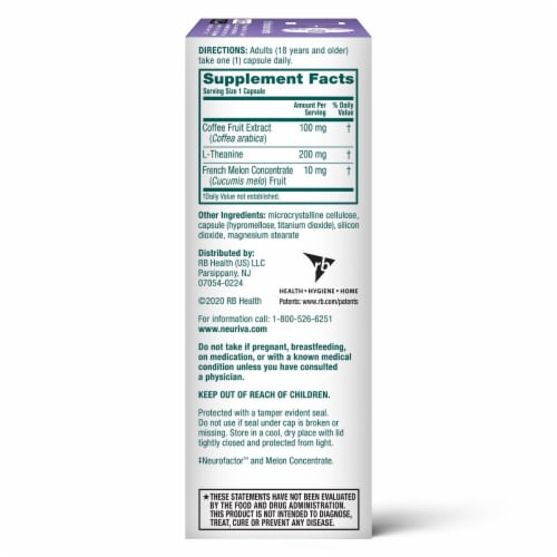 Neuriva® De-Stress Brain Performance Supplement Vegetarian Capsules Perspective: back