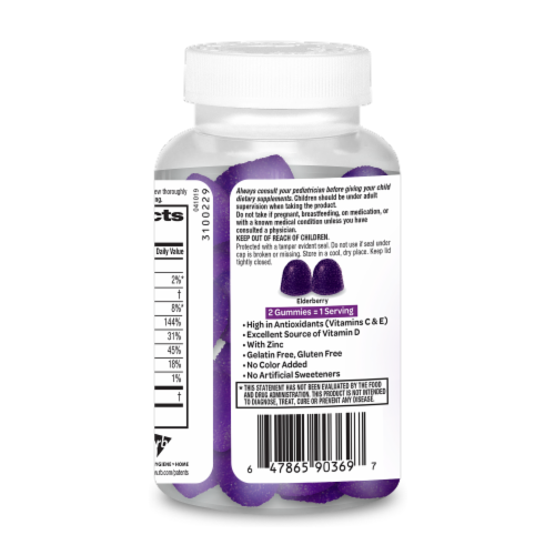 Airborne Elderberry Vitamin C D & E Immune Support Supplement Gummies Perspective: back