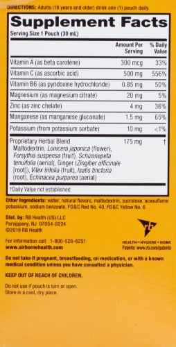 Airborne Immune & Natural Energy Support Liquid Shot 10 Count Perspective: back