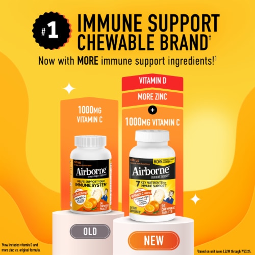 Airborne Citrus Vitamin C 1000mg Immune Support Supplement Chewable Tablets 96 Ct Ralphs