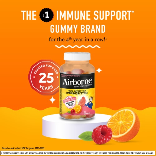 Airborne® Vitamin C E Zinc and Immune Supplement Assorted Fruit Gummies Perspective: back