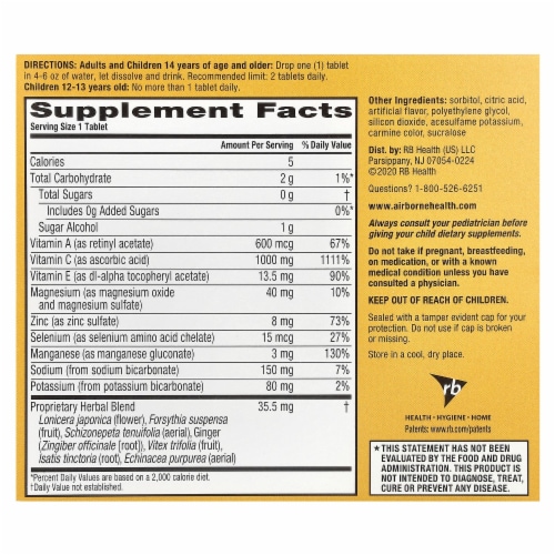 Airborn® Original Very Berry Immune Support Supplement Effervescent Tablets Perspective: back
