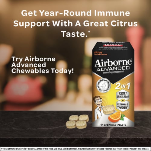 Airborne Advanced Immune Support Supplement Citrus Chewable Tablets Perspective: back