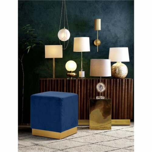 Meridian Furniture Jax Contemporary Velvet Ottoman/Stool in Navy Perspective: back