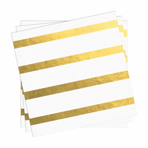 White with Gold Stripes Paper Beverage/Cocktail Napkins (600 Napkins) Perspective: back