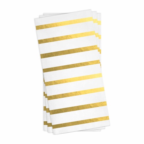 600 Napkins - White with Gold Stripes Paper Dinner Napkins Perspective: back