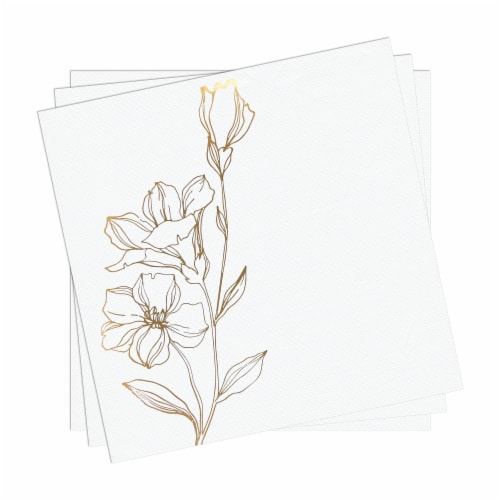 White with Gold Antique Floral Paper Beverage/Cocktail Napkins (600 Napkins) Perspective: back