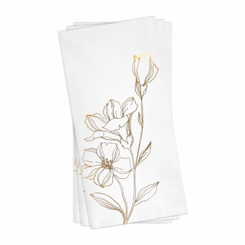 600 Napkins - White with Gold Antique Floral Paper Dinner Napkins Perspective: back