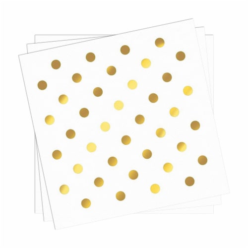 600 Napkins - White with Gold Dots Paper Beverage/Cocktail Napkins Perspective: back