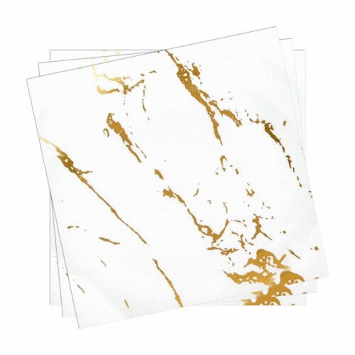 White with Gold Marble Paper Beverage/Cocktail Napkins (600 Napkins) Perspective: back