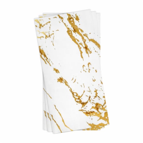 600 Napkins - White with Gold Marble Paper Dinner Napkins Perspective: back