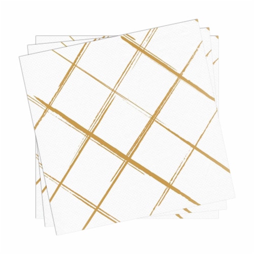 600 Napkins - White with Gold Diamond Paper Beverage/Cocktail Napkins Perspective: back