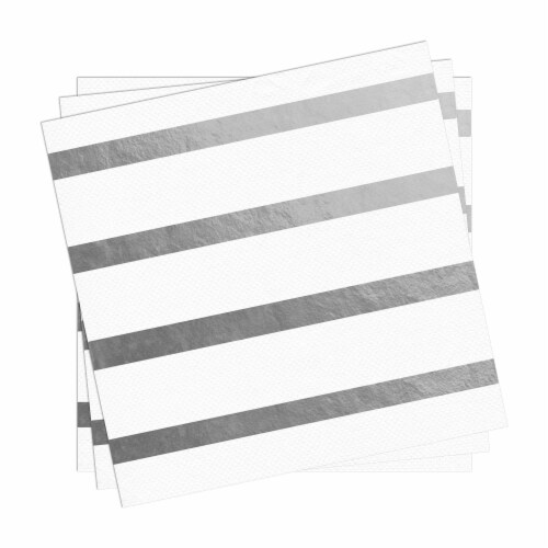 600 Napkins - White with Silver Stripes Paper Beverage/Cocktail Napkins Perspective: back