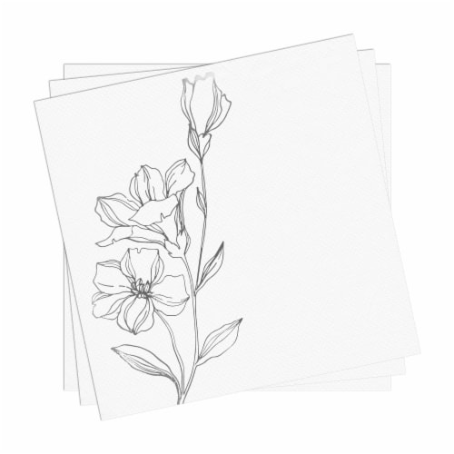 White with Silver Antique Floral Paper Beverage/Cocktail Napkins (600 Napkins) Perspective: back