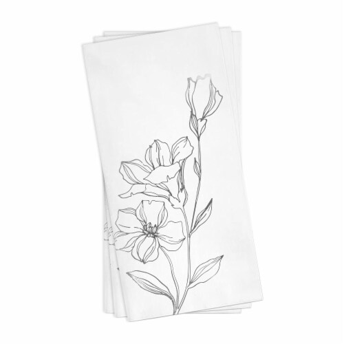 600 Napkins - White with Silver Antique Floral Paper Dinner Napkins Perspective: back