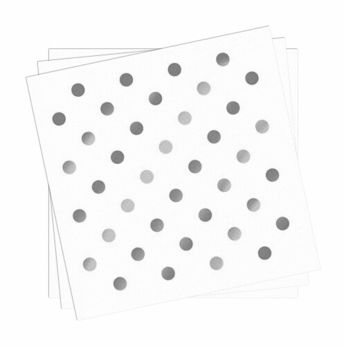 600 Napkins - White with Silver Dots Paper Beverage/Cocktail Napkins Perspective: back