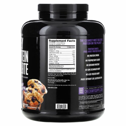 NutraBio Whey Protein Isolate Blueberry Muffin 5 lb (2 - 268 g) Perspective: back