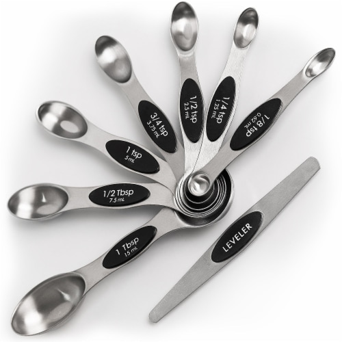 Stainless Steel Magnetic Measuring Spoons, 8 Piece Set with Leveler Perspective: back