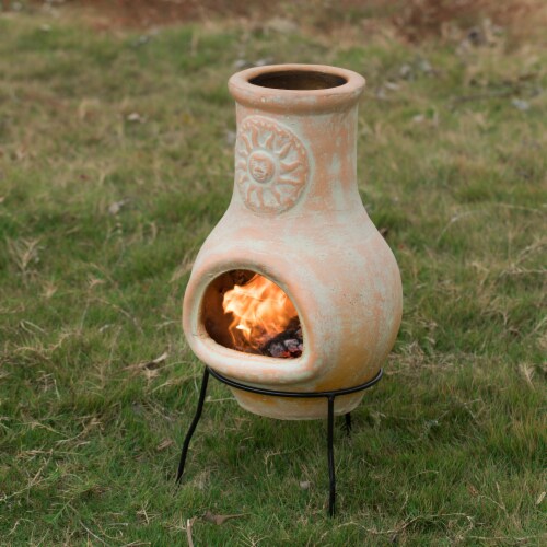 Outdoor Beige Clay Chiminea Outdoor Fireplace Sun Design Charcoal ...