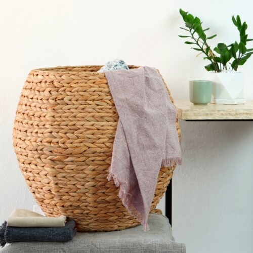 Wickerwise Water Hyacinth Natural Multipurpose Barrel Storage Tub With Lid Ottoman Stool Perspective: back