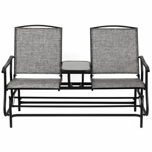 Two Person Outdoor Double Swing Glider Chair Set with Center Tempered Glass Table, Loveseat Perspective: back
