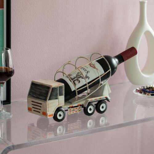 Decorative Rustic Metal White Single Bottle Cement Truck Wine Holder for Tabletop or Perspective: back