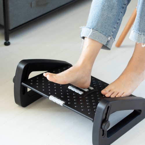 Basicwise Black Triangular Footrest With Soothing Massage Points And Rollers Perspective: back