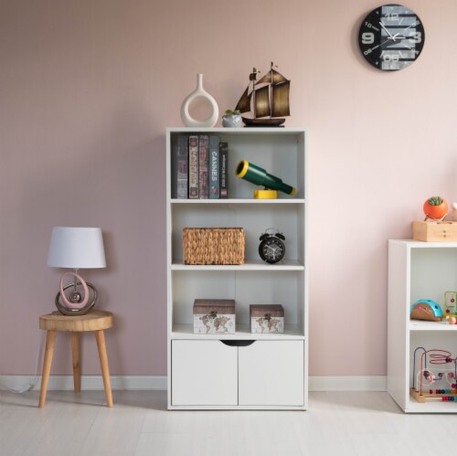 Basicwise 47 Inches Multi Purpose White 3 Tier Open Book Shelf And Bookcases Perspective: back