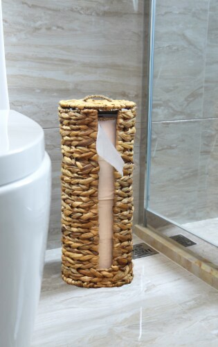 Wicker Water Hyacinth Tall Toilet Tissue Paper Holder for 4 wide rolls Perspective: back