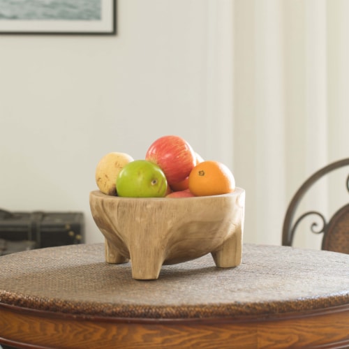 Burned Wood Carved Small Serving Fruit Bowl Bread Basket Perspective: back