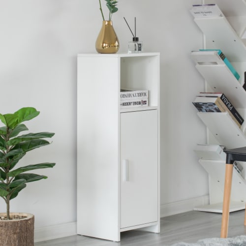 Wooden Home Tall Freestanding Bathroom Vanity linen Tower Organizer Cabinet, White Perspective: back