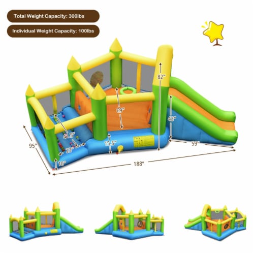 Inflatable Slide Bouncer Ball Pit Basketball Dart Game Without Blower Perspective: back