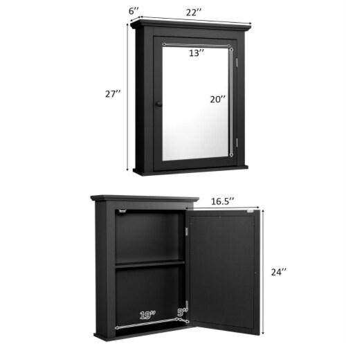 Bathroom Mirror Cabinet Wall Mounted Adjustable Shelf Medicine Black Perspective: back