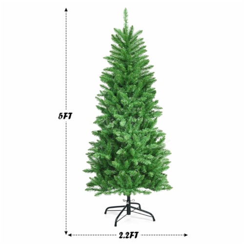 5 ft Pre-lit Pencil Christmas Tree Hinged Fir Tree Holiday Decor w/ LED Lights Perspective: back