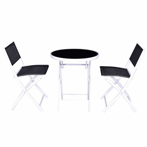 Costway 3 PCS Folding Bistro Table Chairs Set Garden Backyard Patio Furniture Black Perspective: back