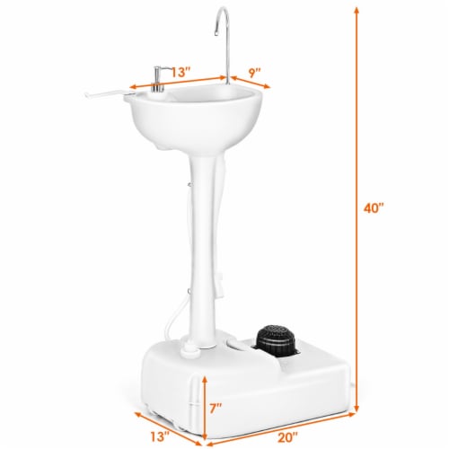 Portable Wash Sink Camping Sink Wash Basin Stand w/ Wheels & Foot Pump, 1 unit Smith’s Food