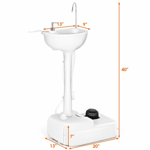 Portable Wash Sink Camping Sink Wash Basin Stand w/ Wheels & Foot Pump Perspective: back