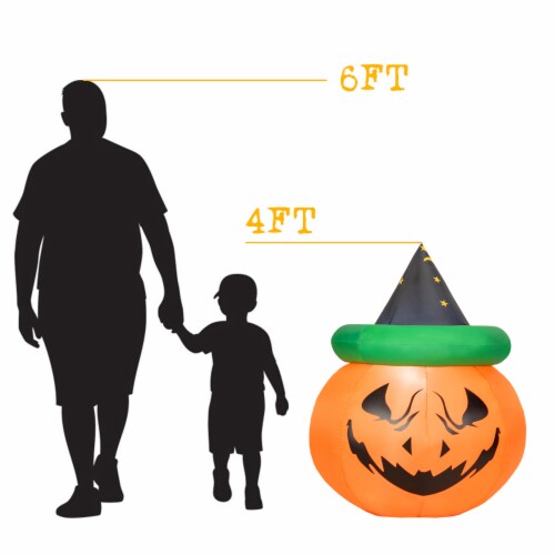 Costway 4ft Inflatable Pumpkin Halloween Decoration w/ Witch Hat LED Light Perspective: back