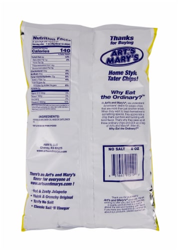 Art's & Mary's Naturally Tasty No Salt Potato Chips Perspective: back